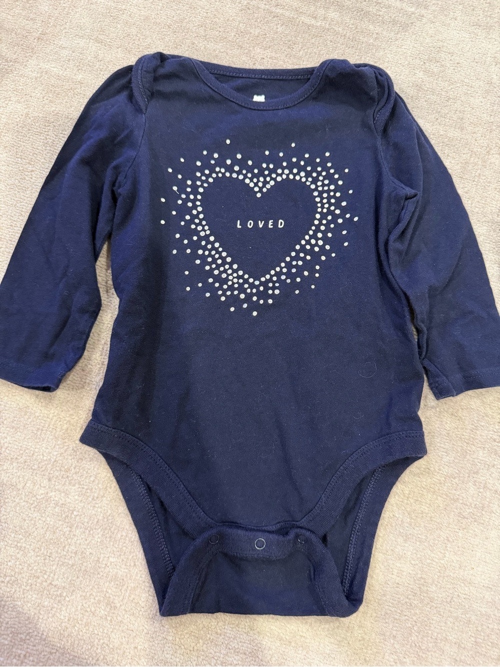 GAP Navy Long-Sleeve Baby One-Piece with 'Loved' Heart